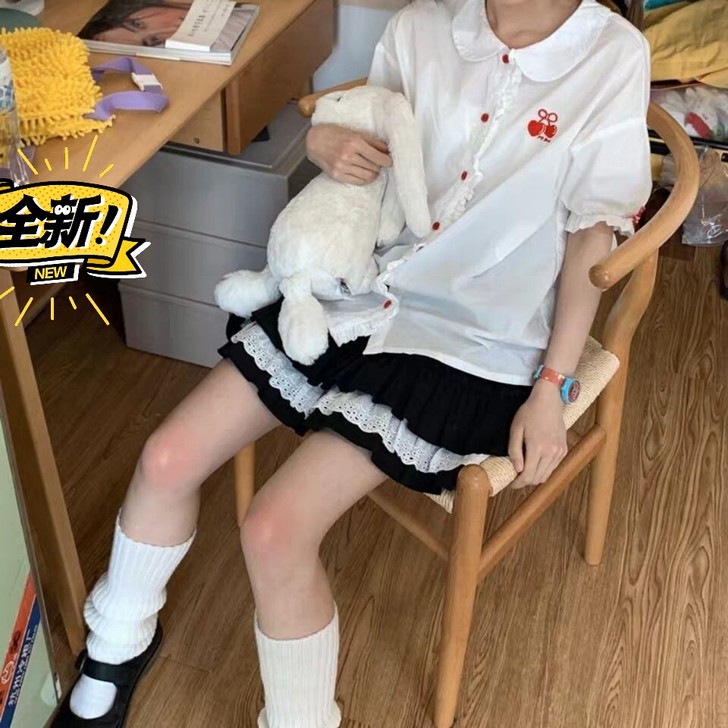 Popbus原创少女蕾丝显瘦高腰蛋糕裙半身...