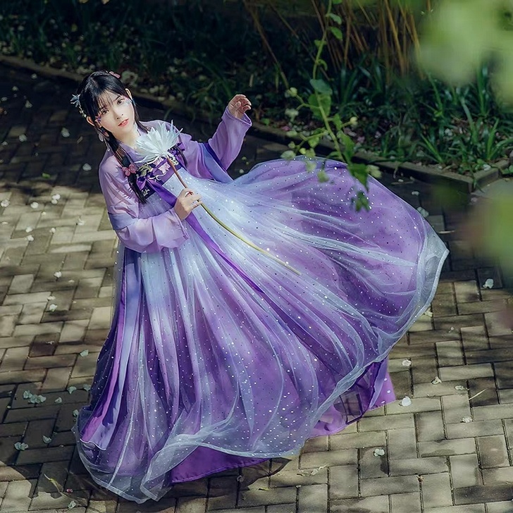 千韵岗原创 辰莲鱼梦 紫色 两片式齐胸襦裙...