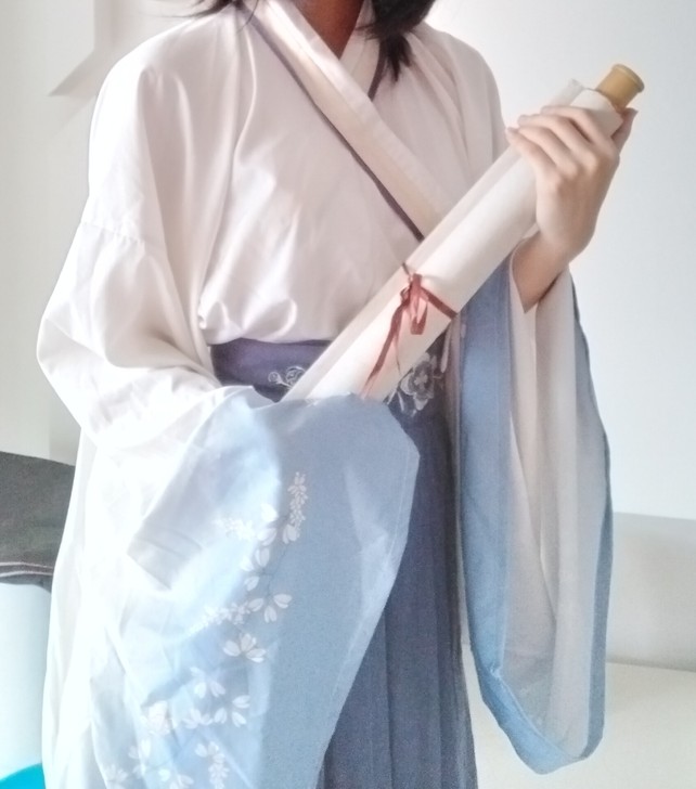 汉服上衣下裳女式渐变绣花青蓝色魏晋广袖