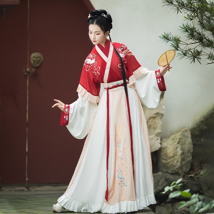 凤于牡丹 墨子研汉服女晋制交领半袖齐腰，S...