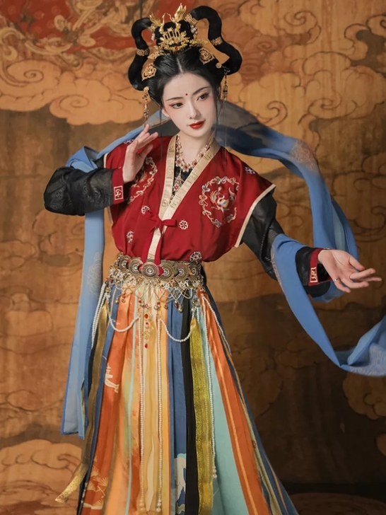 【流烟昔泠-丹丘】原创刺绣敦煌唐背子半臂坦...