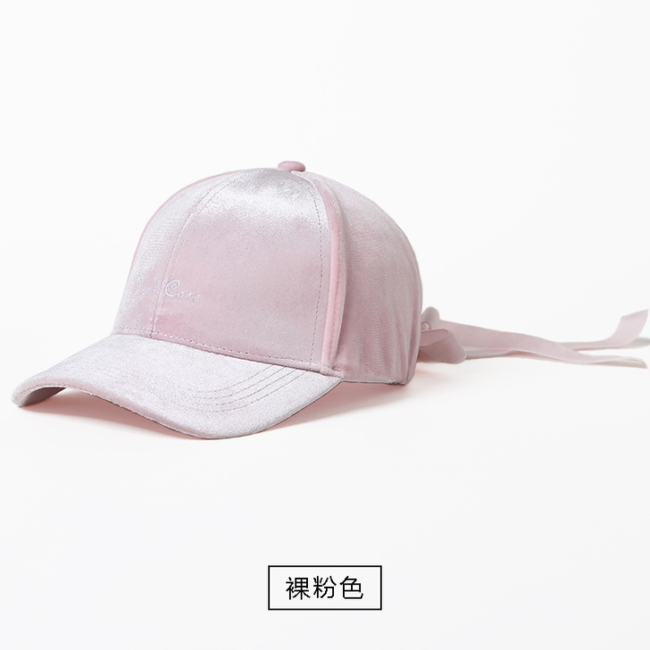 溢彩帽子女秋冬棒球帽丝绒长飘带