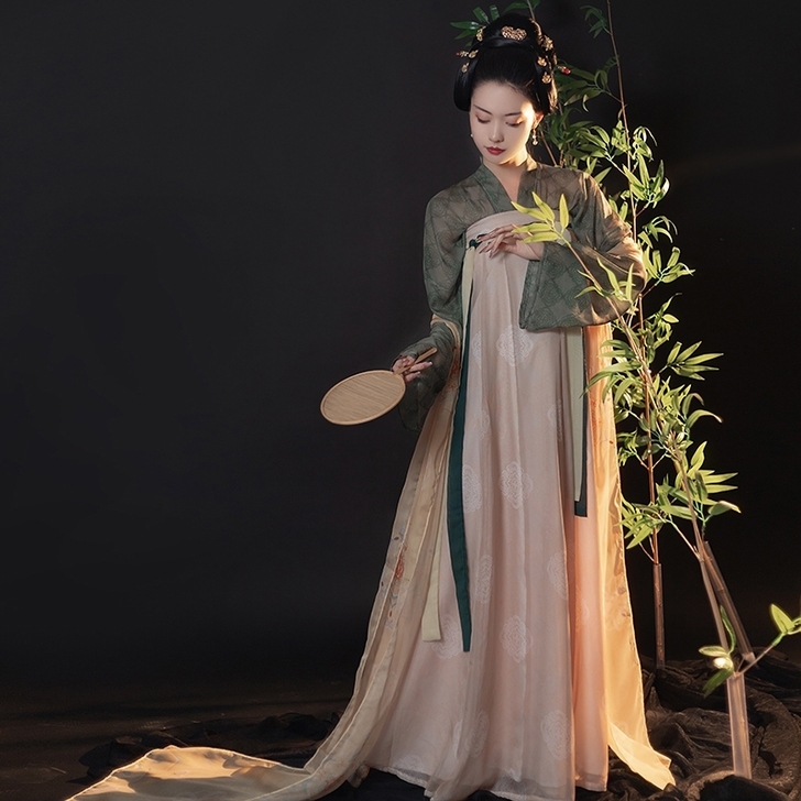 青渊原创汉服唐制齐胸复原一片式破裙印花对襟...