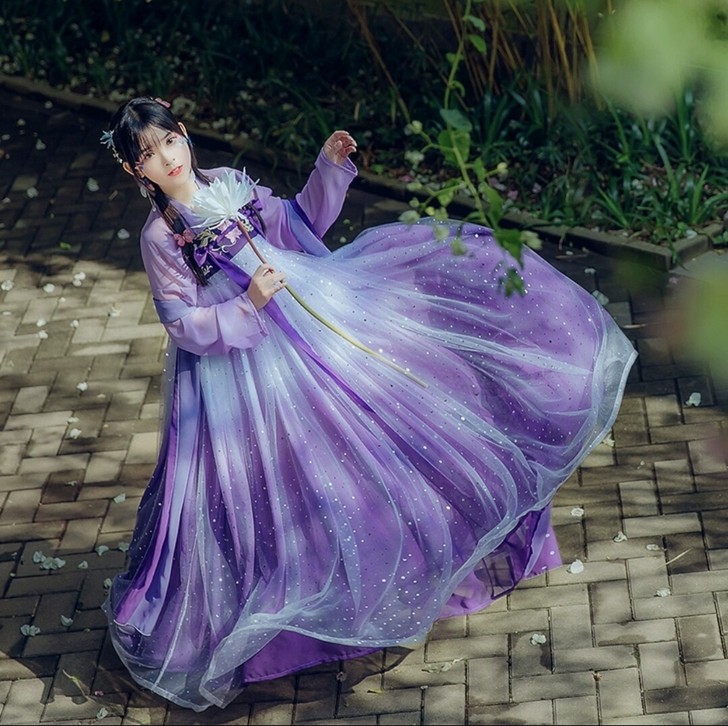 千韵岗原创 辰莲鱼梦 紫色 两片式齐胸襦裙...