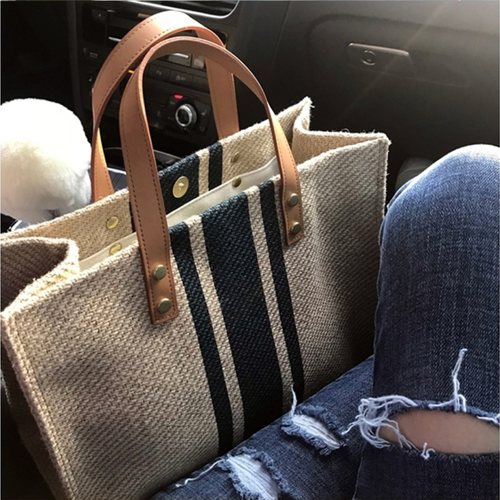 韩版女士手提公文包OL职业商务通勤条纹简约...