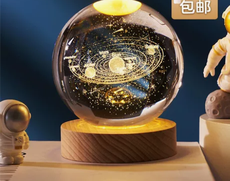 【夜间超美】宇航员摆件水晶球3D内雕发光创...