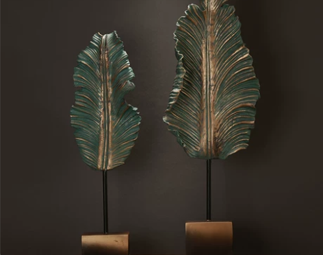 现代简约抽象植物工艺品仿古铜叶子玄关家居装...