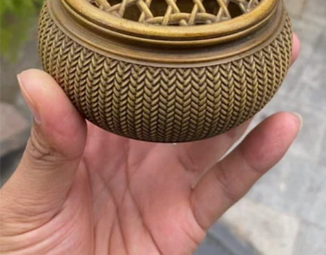 苏工纯铜竹编熏炉  铜香炉 精致宣德炉 盘...