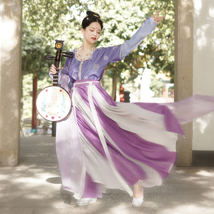 汉服女中国风原创敦煌坦领三件套白菜全套古装...