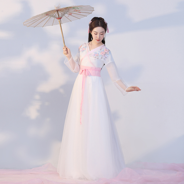 古装汉服女白色仙女齐腰襦裙套装古风飘逸超仙...