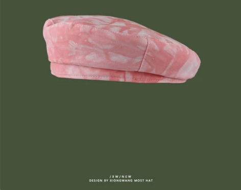 贝雷帽女薄款扎染个性混色画家帽平顶油画风格...