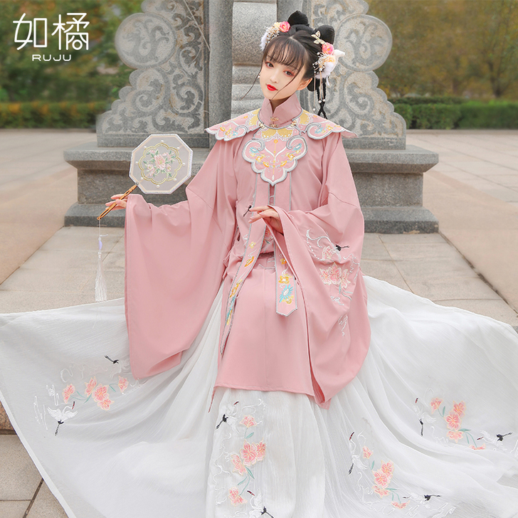 汉服女中国风原创明制云肩仙气樱花超仙飘逸古...
