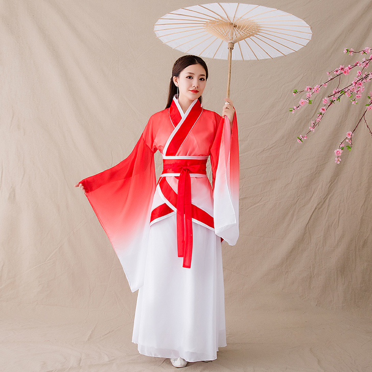 古风广袖裙女古装舞蹈表演出服清新##amp...