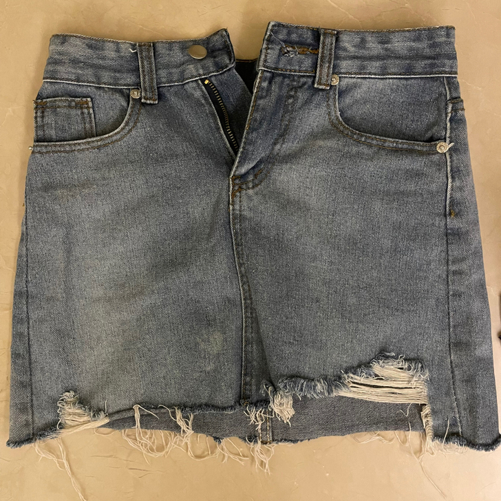 牛仔短裙chic高腰百搭磨损流苏港味