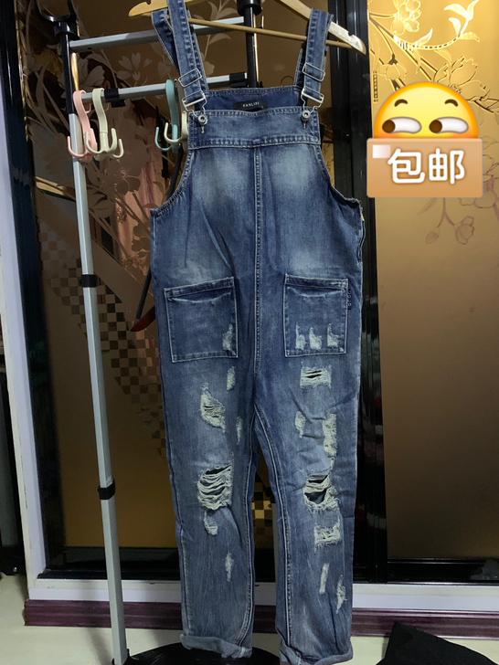 韩版背带牛仔裤