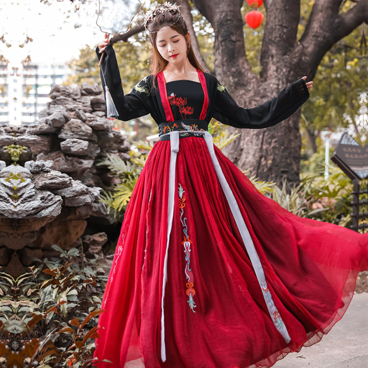 彼岸花汉服女中国风飘逸仙气古装古风樱花超仙...