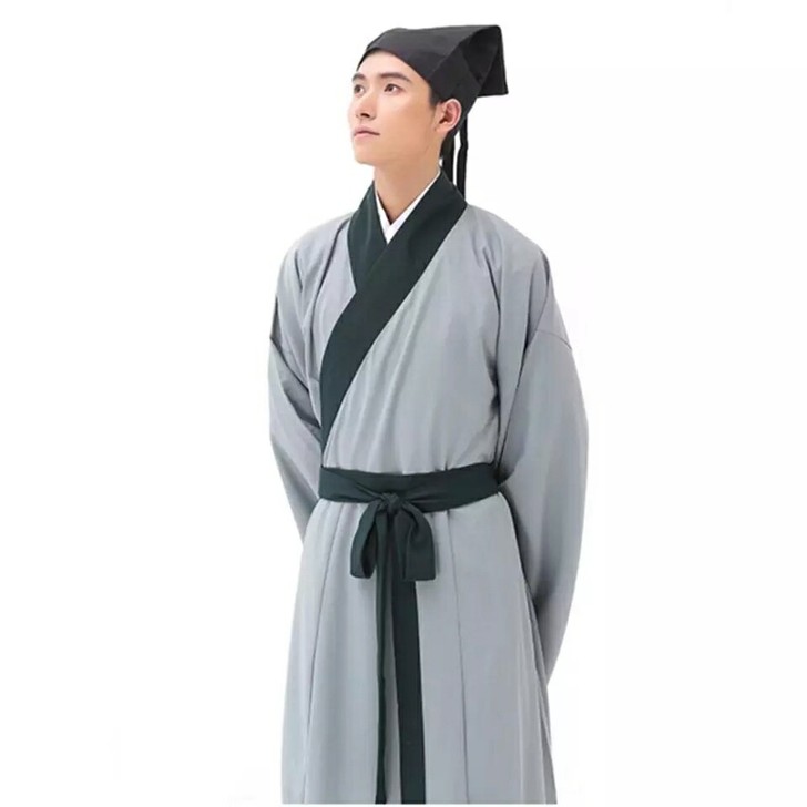 古装成人男书童演出服私塾教书先生灰色书生表...