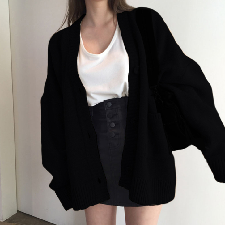 婉扮 黑色毛针织衫简约