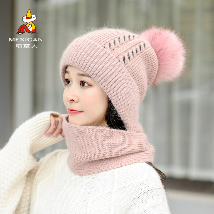稻草人帽子女秋冬百搭防寒保暖针织帽ins可...