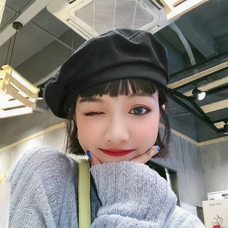 全新网红款黑色贝雷帽女潮ins百搭薄款画家...