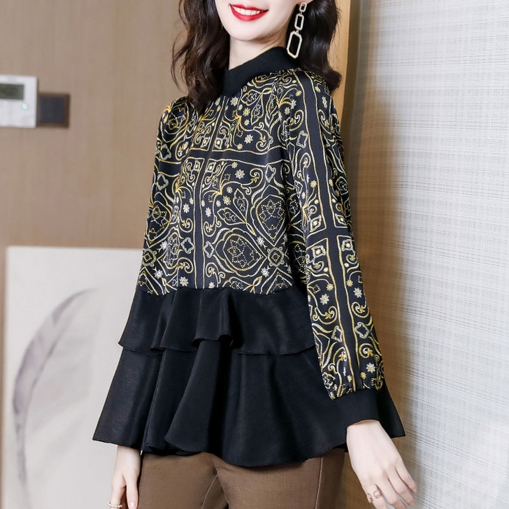 高档雪纺衫女洋气最新款2021春秋季宽松遮...