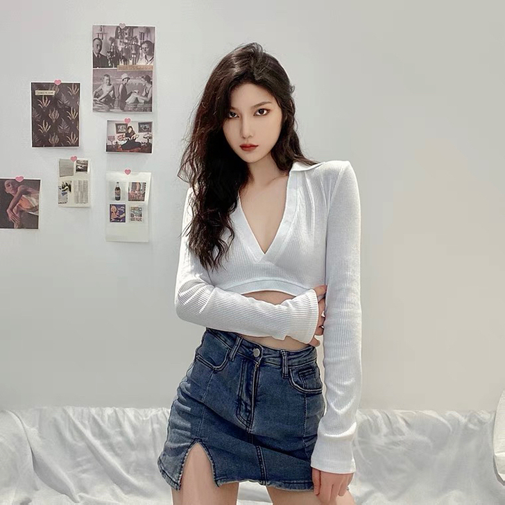 KLIOU 复古修身打底衫女春秋款百搭显瘦...