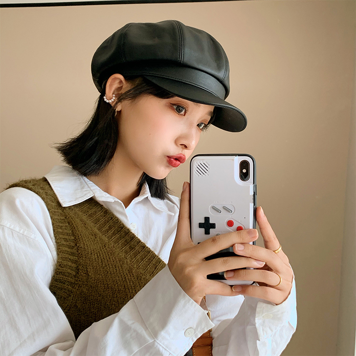 pu皮质贝雷帽女秋冬季韩版潮ins百搭英伦...