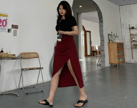 LTGIRL欧美气质开叉高腰性感裙子中国风...