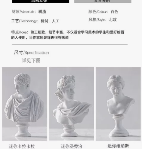 北欧风复古小头像摆件迷你树脂石膏像摆设样板...