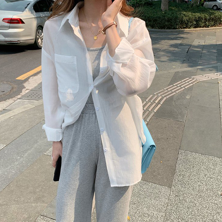 【狂欢价】全新！防晒白色衬衫女外穿设计感小...