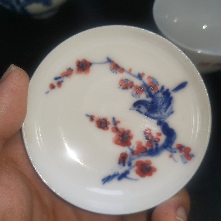 霁蓝青花花鸟普洱杯 主人杯