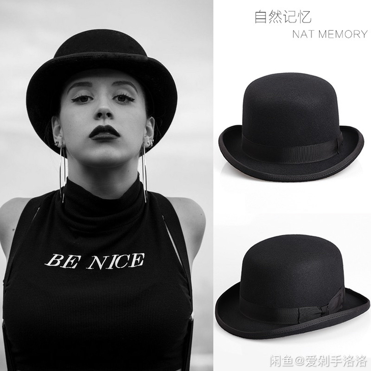 英伦bowler硬圆顶礼帽男女羊毛呢小总统...