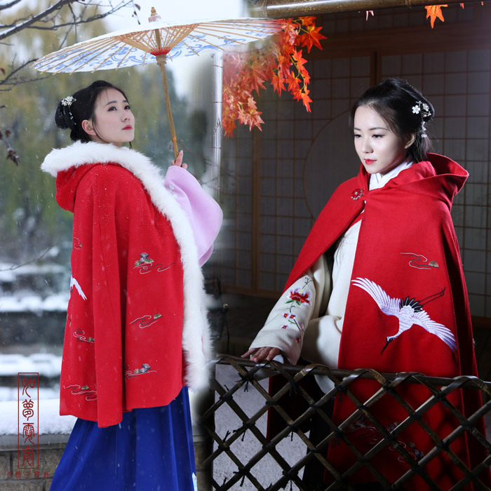 [如梦霓裳]汉服女装 斗篷[瑞鹤仙(二]红...
