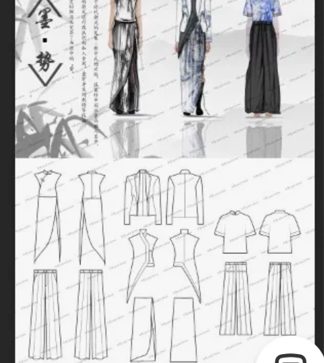 接服装款式图代画,灵感版,面料提取 廓形提...