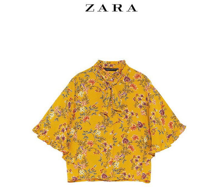 Zara姜黄色碎花雪纺衫 S码 全新仅拆吊...