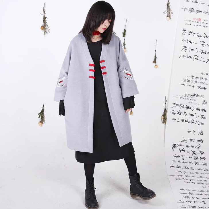 芍药居原创设计 川鹤君 和服羊毛双面昵夹棉...
