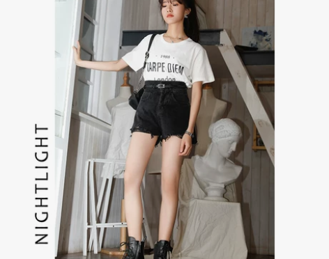 夜光毛边高腰牛仔短裤女浅色2020新款夏季...