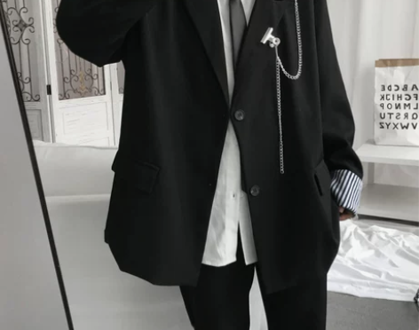 上野自制 秋季新款西装外套男ins制服黑色...
