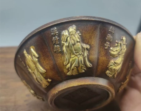 古玩杂项收藏仿古铜器八仙铜碗宣制铜碗手工古...