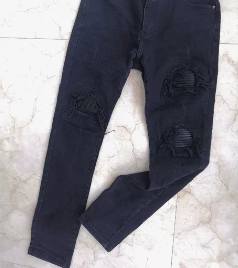 【个人闲置】黑色潮流破洞补丁牛仔裤男  L...