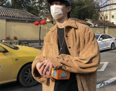复古灯芯绒长袖衬衫男秋冬季ins港风休闲宽...