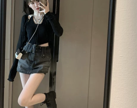 KKK STUDIO工装牛仔半身裙女夏高腰...