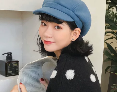 贝雷帽女秋冬文艺韩版潮百搭纯色羊毛呢八角帽...