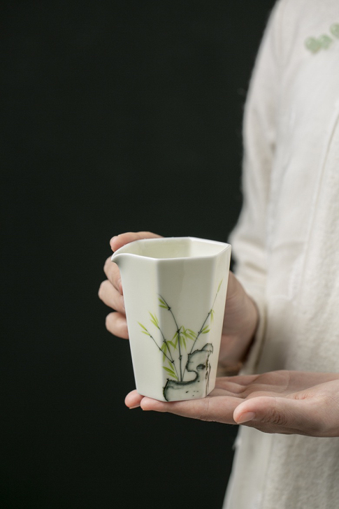 日式手工公道杯湖石雅竹纹六方茶海简约清新茶...