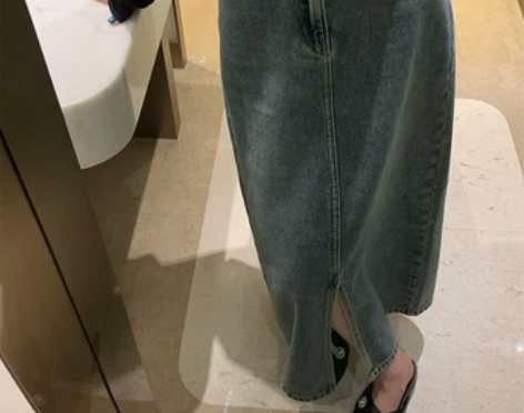 superniniyy 轻复古水洗蓝开叉牛...