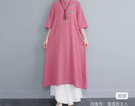 复古文艺棉麻绣花盘扣连衣裙春季新款民族风…...
