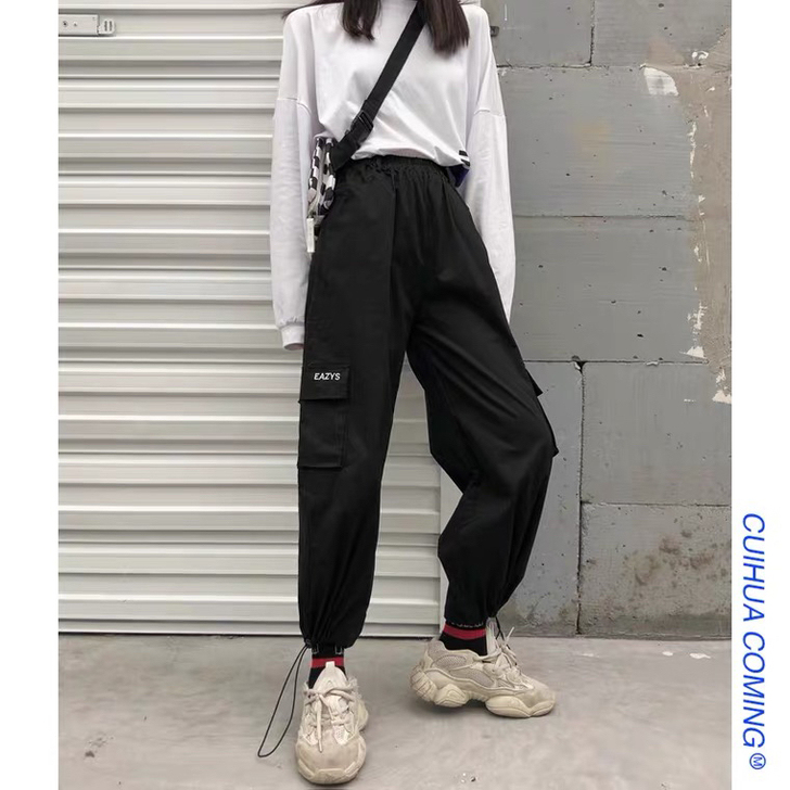 工装裤女高腰直筒束脚