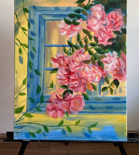 丙烯油画窗台的花 40*50 56包邮走