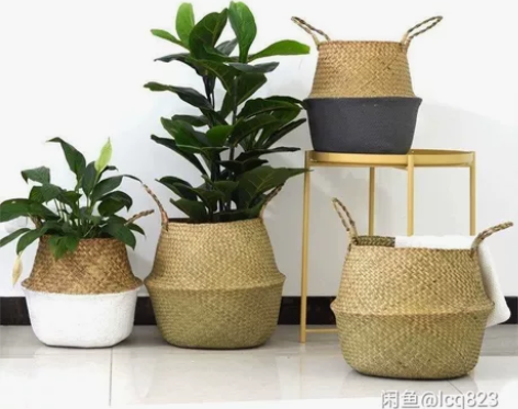 北欧海草编织花篮花盆天堂鸟琴叶榕龟背花盆宜...