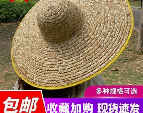 草帽盘大农民大号工地农民农用帽子编织超大